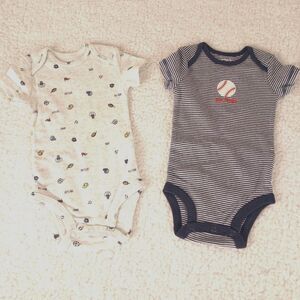 Carter’s Baby Boy Bodysuits 3M Lot of 2 – Cute Sayings & Stripes